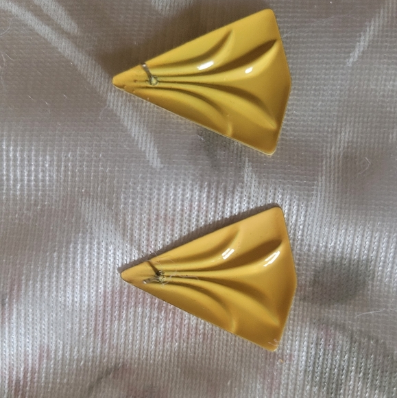 Women's Triangular Yellow Earrings - Picture 3 of 3